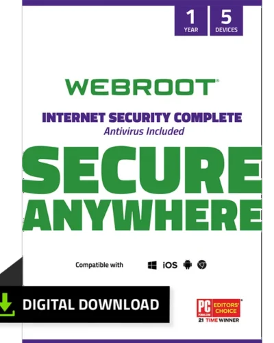 Webroot Internet Security Complete with Antivirus Protection for 5 Device, 1 Year Subscription